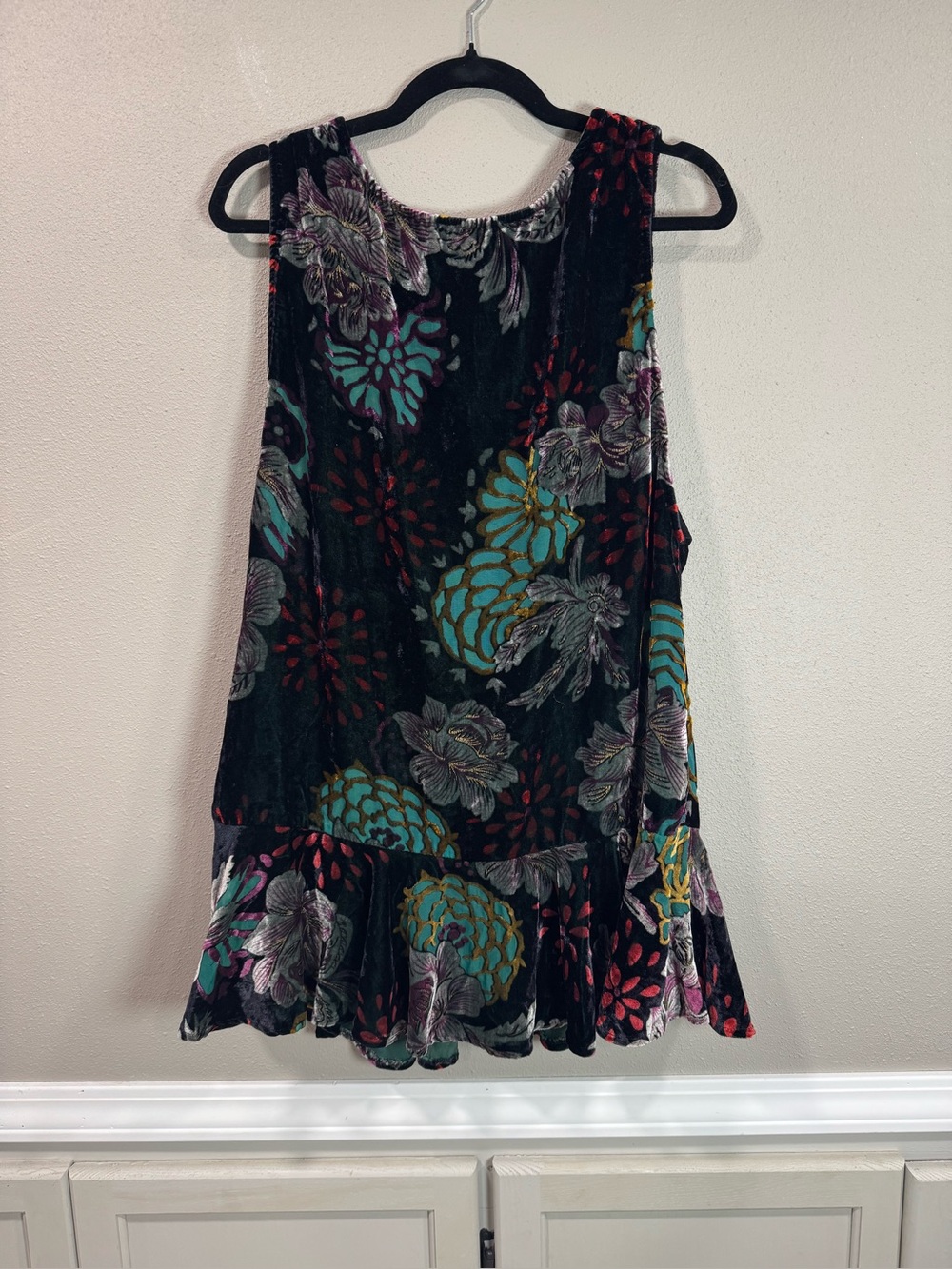 Free People Black Multicolor Velvet Floral Dress